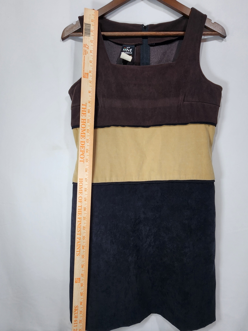 Vintage My Michelle Colorblock Shift Dress 80s Made In USA Brown Beige 9/10 Sm - Picture 5 of 7